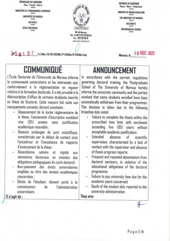 désinscription d'office de certains étudiants inscrits en thèse de Doctorat.