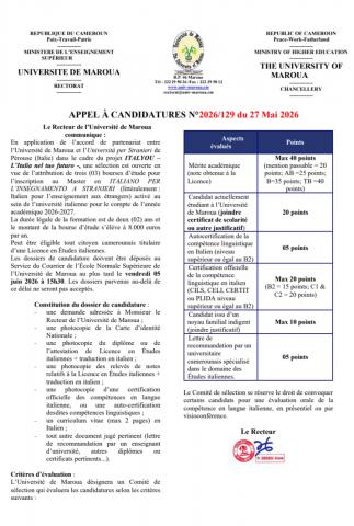 APPEL À CANDIDATURES N°2026/129 du 27 Mai 2026 / CALL FOR APPLICATIONS N°2026/129 from 27th May 2026