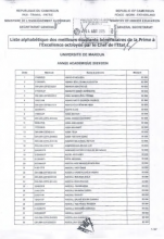 LISTE DES ÉTUDIANTS BÉNÉFICIAIRES DE LA PRIME D’EXCELLENCE ACADÉMIQUE 2023-2024 À L’UNIVERSITÉ DE MAROUA