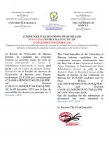 Communiqué portant prorogation de la date de recevabilité des dossiers des Concours de la Faculté des Sciences 