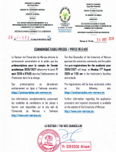 COMMUNIQUÉ RADlO-PRESSE portant lancement des préinscriptions pour le compte de l'année académique 2026-2027  / PRESS RELEASE relative to pre-registrations for the academic year 2026-2027